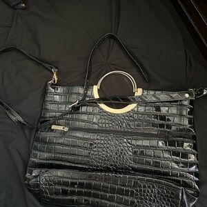Elegant Black Crocodile-Embossed Handbag